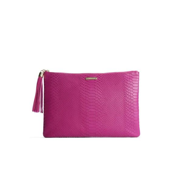 Gigi New York Uber Python Clutch Women's Pink Embossed Leather Tassel Purse - Picture 1 of 8